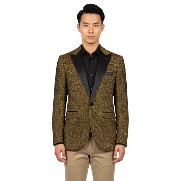 Empire™ Metallic Gold Weave Peak Lapel Hybrid Fit Blazer, Gold - Picture 1 of 6